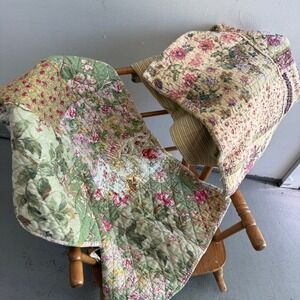Vintage Floral Patchwork pillowcase Sham 2pcset Green Pink Cottagecore Farmhouse